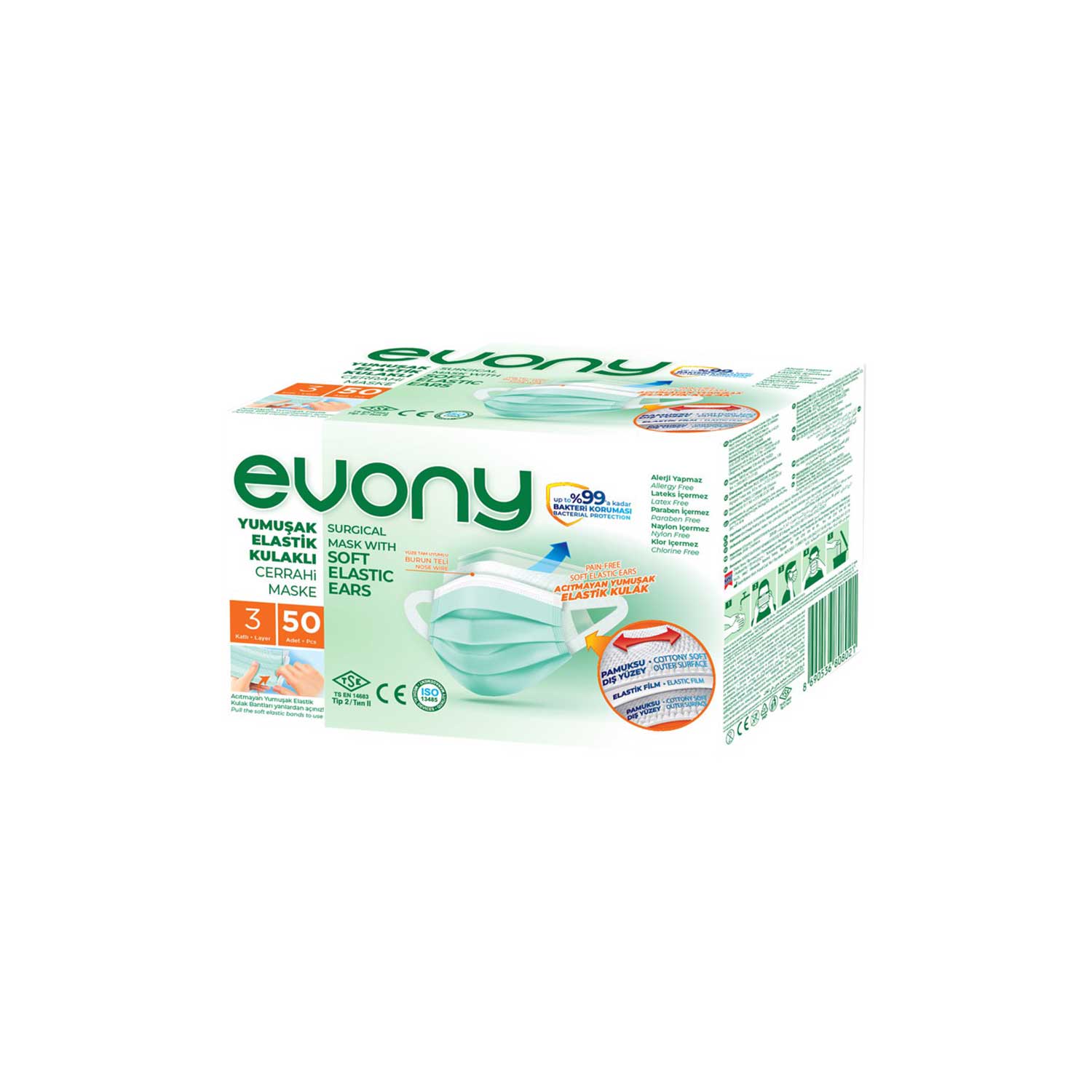 Evony Cerrahi Maske 50 lı